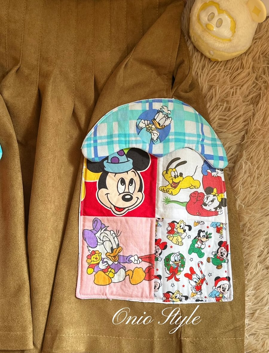 Vinesu A59 - Retro Mickey Patchwork A-Line Skirt | Vintage Cartoon Aesthetic Mini Skirt with House-Pocket Detail