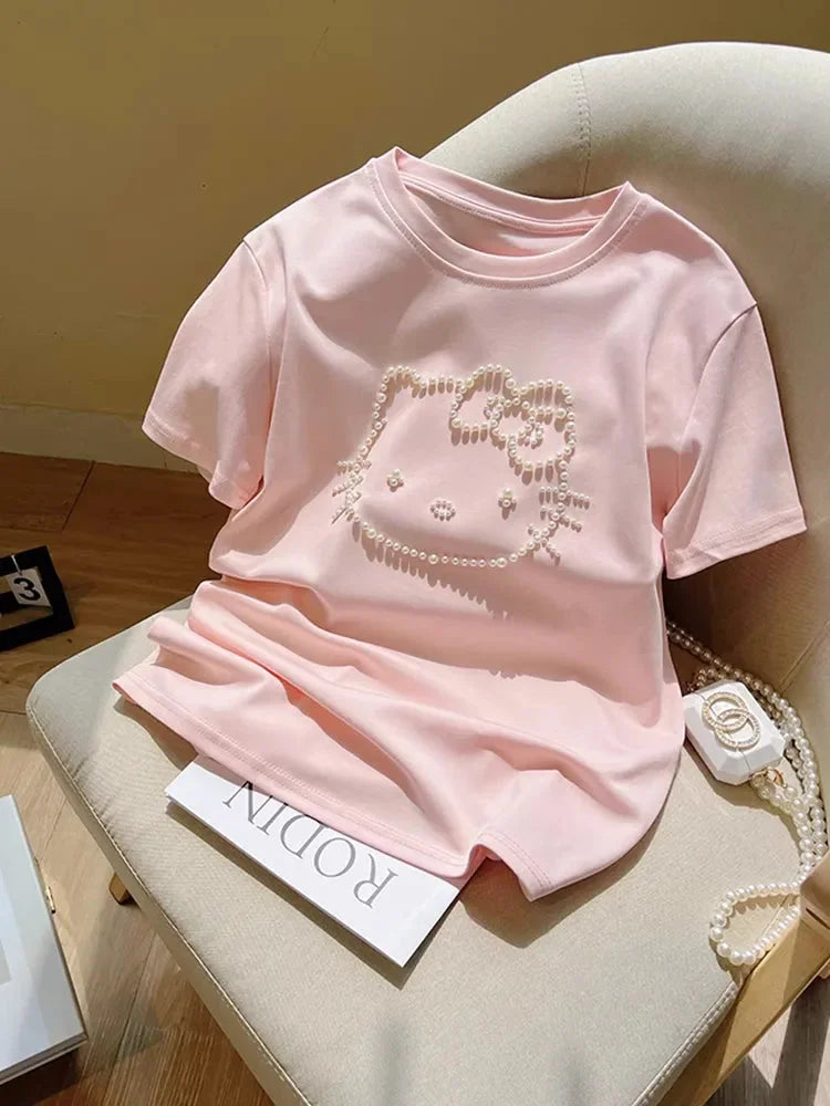 VINESU ✨Hand-beaded Kitty short-sleeved T-shirt