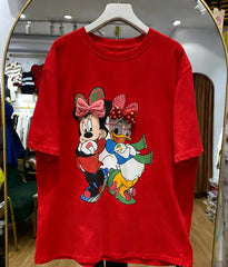 VINESU A53 - Oversized Cartoon Besties Graphic Tee （Minnie & Daisy）