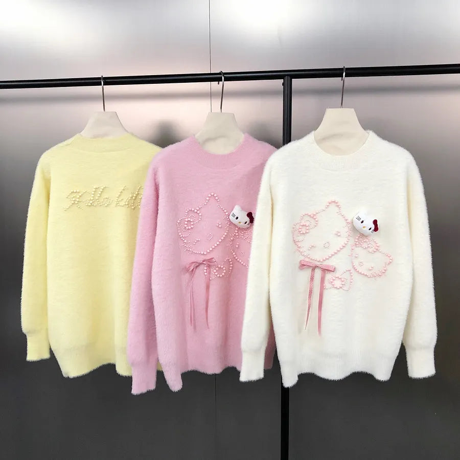 VINESU Ultra-Soft Hello Kitty Sweater with Heavy-Duty Beads 🐱