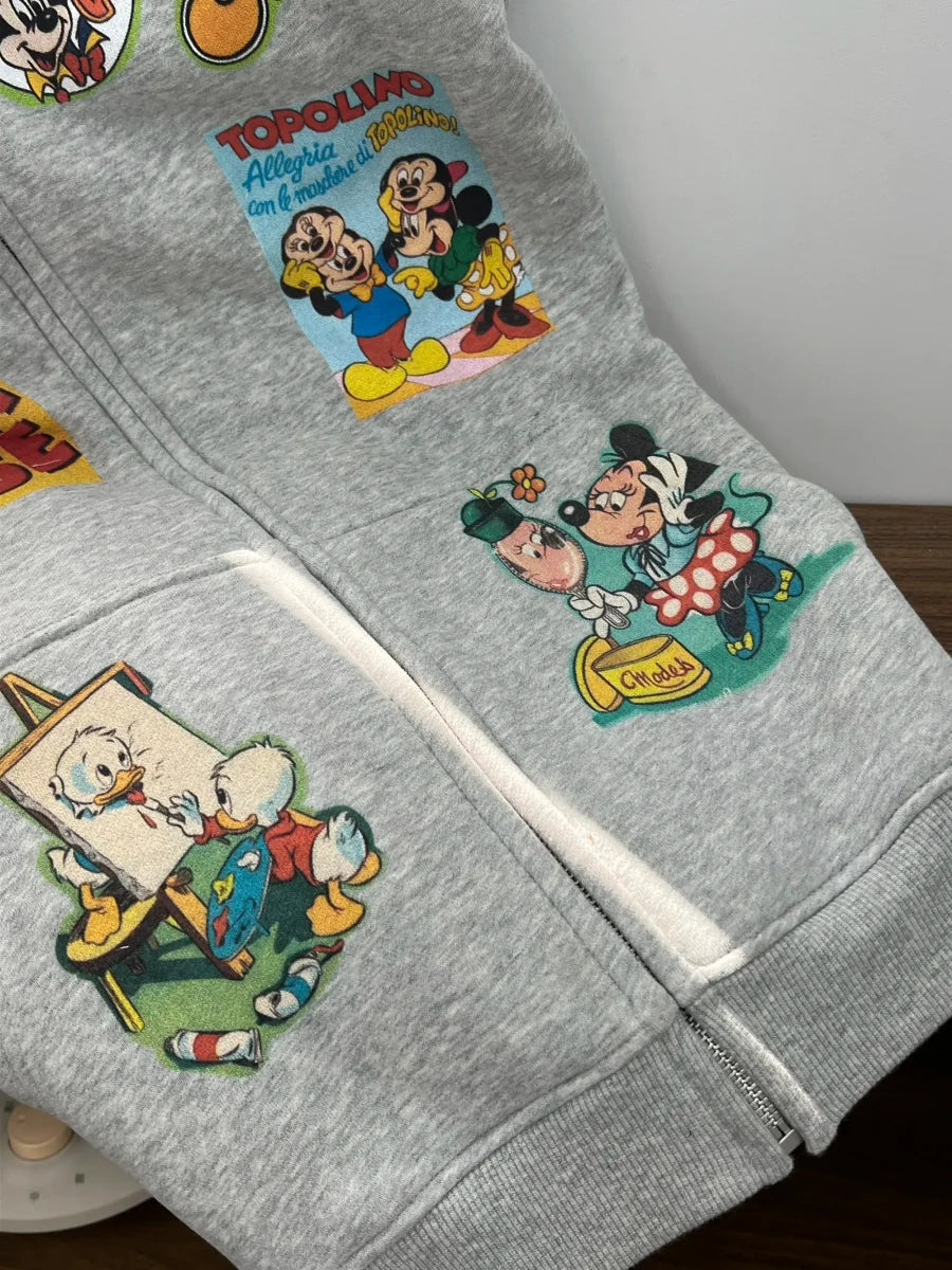 A75 - Vintage Disney Comic Print Distressed Zip-Up Hoodie | Loose Jacket