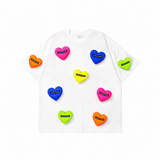 A240 - Heart Pop Handmade 3D Appliqué T-Shirt | 100% Cotton Colorful Heart Tee