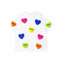 A240 - Heart Pop Handmade 3D Appliqué T-Shirt | 100% Cotton Colorful Heart Tee