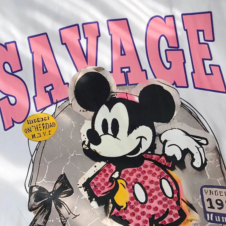 VINESU MKT08 - Oversize Graphic T-Shirt for Women - Retro Savage Print Unisex Cotton Tee