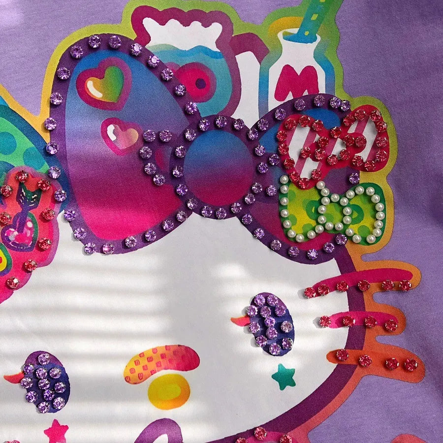 VINESU Diamond-Embellished Colorful Hello Kitty Short Sleeve 🌸