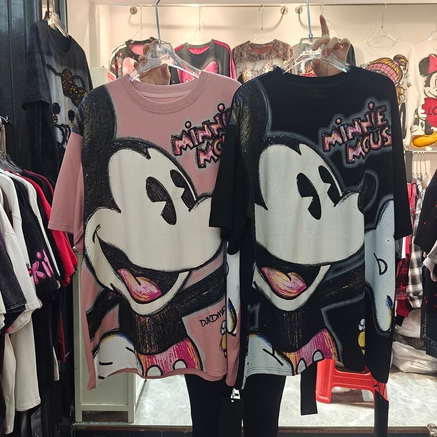 A130 - Minnie Mouse Oversized Graphic T-Shirt - Sequined Streetwear 300g Cotton Tee