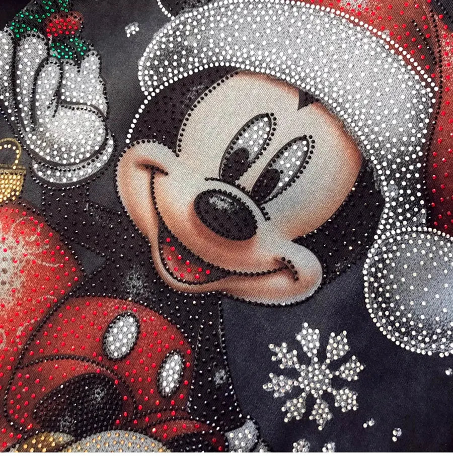 VINESU A08 - New Arrival Christmas Mouse Rhinestone Oversized Tee