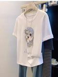 A100 - Cute Shih Tzu Graphic Tee - Women’s White 220g Premium Cotton T-Shirt with Sequin Beret