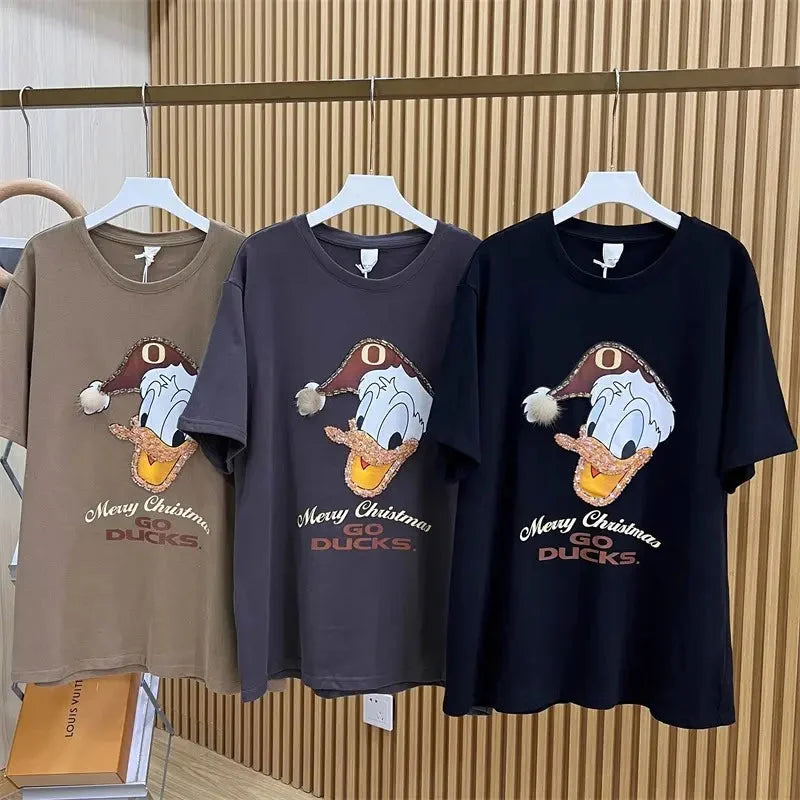 VINESU Full of Festive Feel! Donald Duck Rhinestone Christmas T - shirt