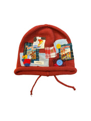 Vinesu H13 - Vintage "Animated Squad" Patchwork Slouchy Beanie | Handmade Big-Head Friendly Drawstring Hat ❤ Red