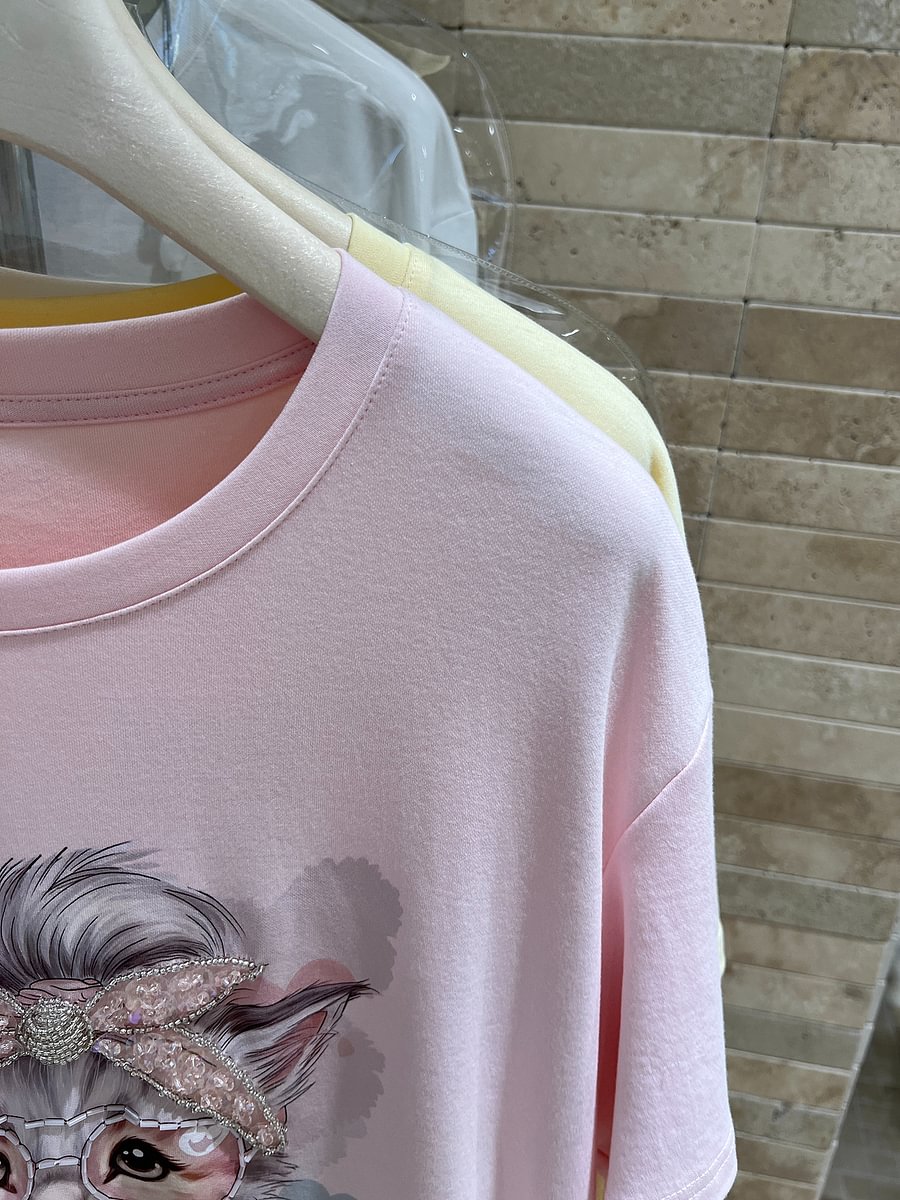 A183 - Cool Cat Graphic Tee - Hand-Embroidered Crystal Beaded Detail - 220g Premium Heavyweight Cotton