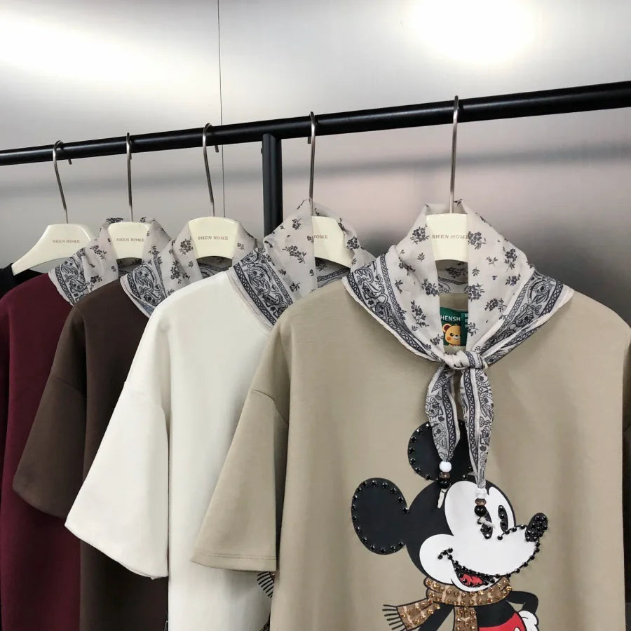 VINESU Trendy Mickey Mouse T-Shirt + Free Bandana Scarf