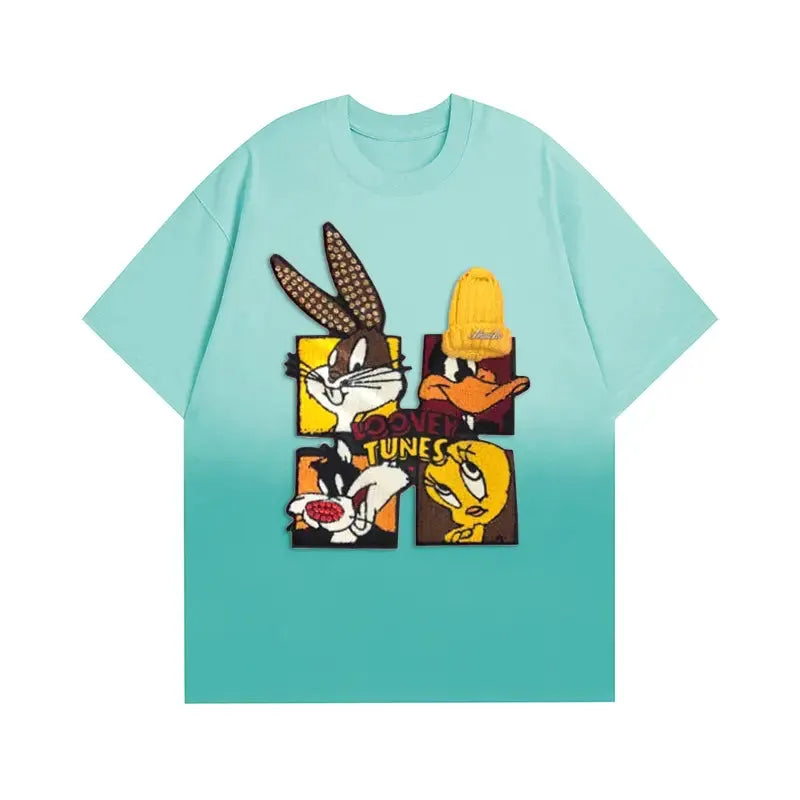 VINESU Looney Tunes - Themed Ombre Blue T - shirt: Vibrant Cartoon Style