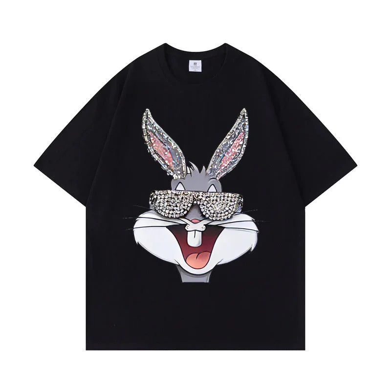 VINESU V786 - Sparkle Bunny Bling Graphic Relaxed Fit T-Shirt