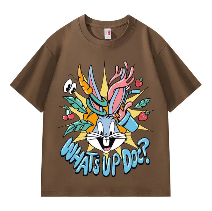 VINESU Bugs Bunny Series-What's up doc Printed Heavyweight T-shirts