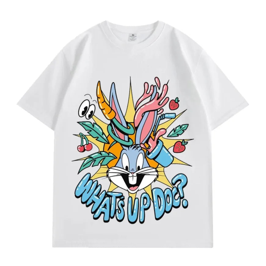 VINESU Bugs Bunny Series-What's up doc Printed Heavyweight T-shirts