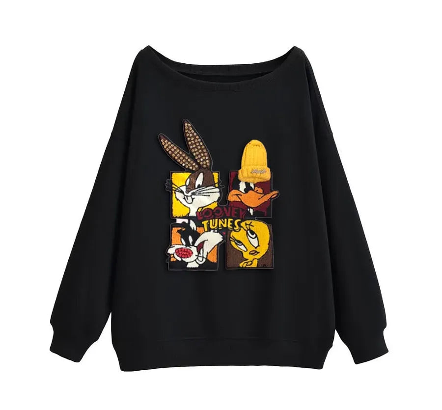 VINESU Looney Tunes - Themed Off - Shoulder Sweatshirt: Chic and Cartoon - Centric