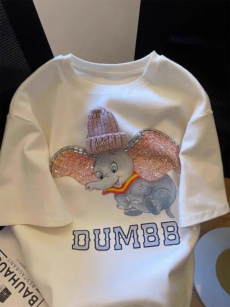 VINESU Sparkly Little Elephant Takes the Stage, the Eye - Catching Secret of Cute T - shirt