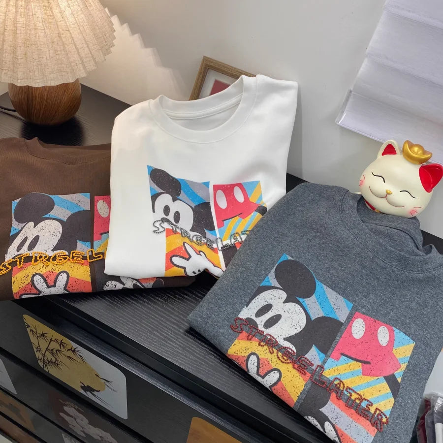 A149 - Vintage Mickey Pop Art T-Shirt - Hand-Embroidered "Street Later" Graphic Tee - 220g Premium Heavyweight Cotton