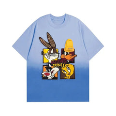 VINESU Looney Tunes - Themed Ombre Blue T - shirt: Vibrant Cartoon Style