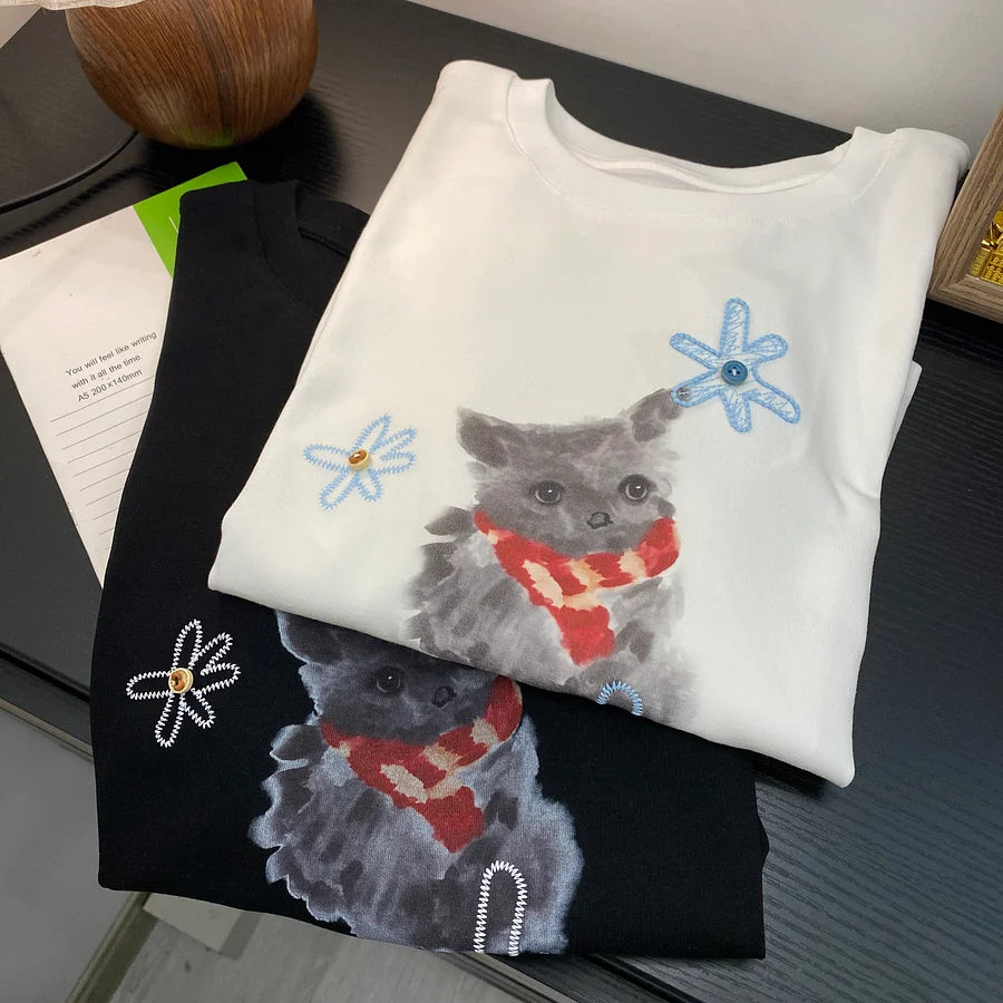 A190 - Vintage Kitten Graphic Tee - 220g Premium Heavyweight Cotton