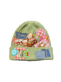 Vinesu H12 - Avocado Green Handmade Patchwork Knit Beanie | Vintage-Inspired Cartoon One-of-a-Kind Winter Hat