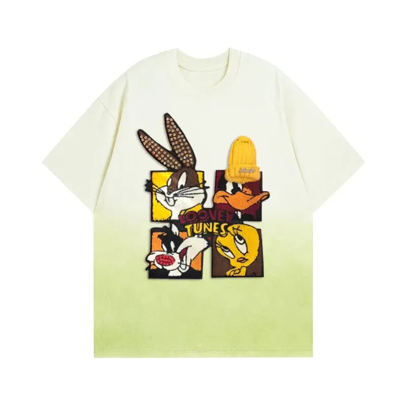 VINESU Looney Tunes - Themed Ombre Blue T - shirt: Vibrant Cartoon Style