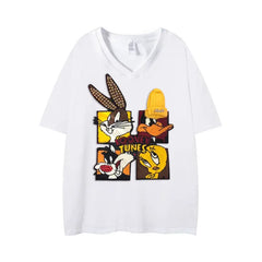 VINESU Looney Tunes 3D Accent V-Neck Tee | Playful Casual Versatile Top