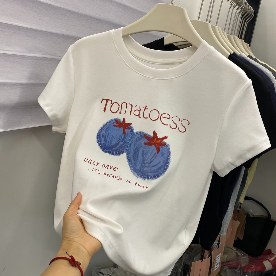 A180 -"Tomato Summer" Graphic Tee - Embroidered Outline Organic Print - 220g Premium Heavyweight Cotton