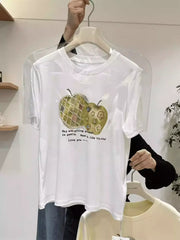 A123 - Premium Green Apple Graphic Tee with Crystal Beading & Gentle