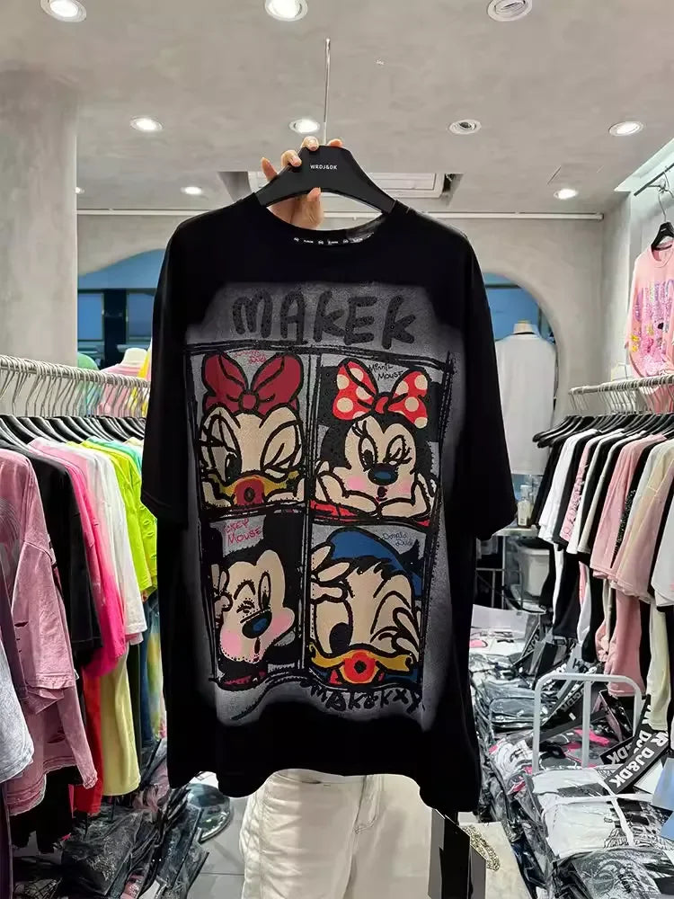 A112 - Premium Texture: Streetwear Aesthetic with Full Rhinestone Craft | Mickey & Friends Vintage Quad-Panel Oversized Tee