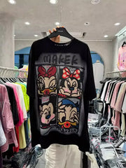 A112 - Premium Texture: Streetwear Aesthetic with Full Rhinestone Craft | Mickey & Friends Vintage Quad-Panel Oversized Tee