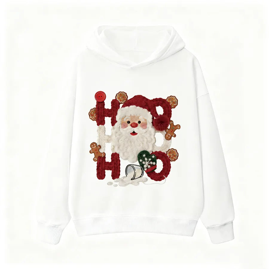 VINESU Cotton Christmas Hoodie | Creative "HO HO" Santa Printed Design
