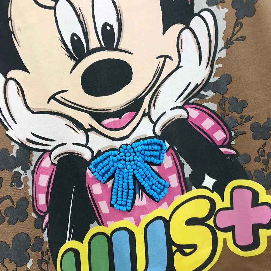 VINESU MKT04 - Cartoon Mouse Hand-Embellished Oversized Cotton T-Shirt