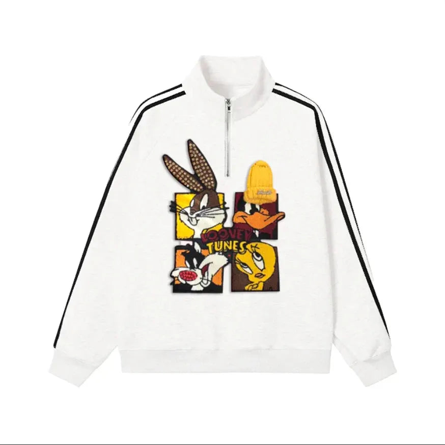 VINESU Looney Tunes - Themed Half - Zip Sweatshirt: Sporty and Cartoon - Filled