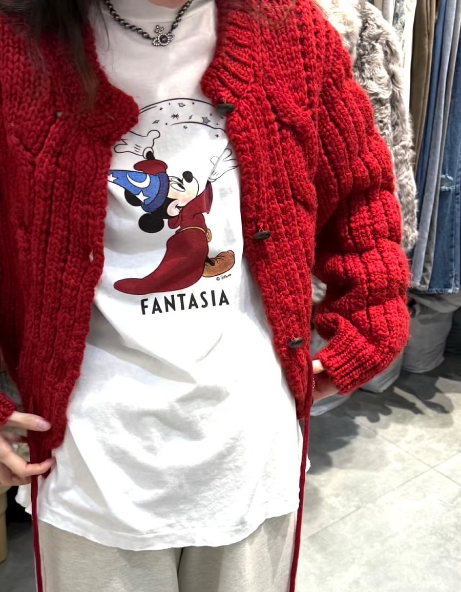 Vinesu A56 - Premium 100% Cotton Long Sleeve Graphic Tee - Cute Cartoon Mouse Print - Loose Fit Spring/Autumn Couple T-shirt in White