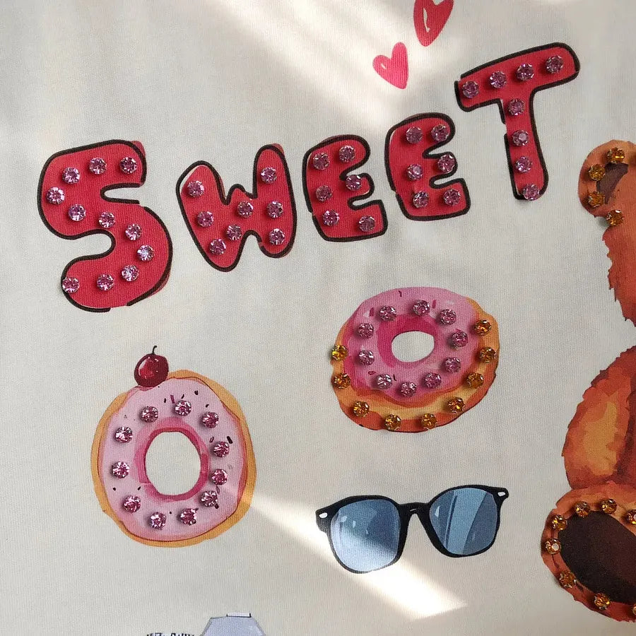 VINESU A17 - "Sweet" Bear Hand-Embellished T-Shirt