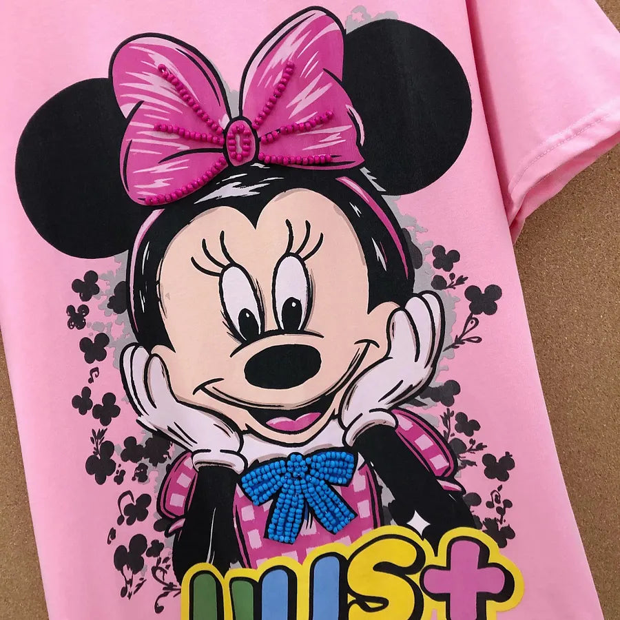 VINESU MKT04 - Cartoon Mouse Hand-Embellished Oversized Cotton T-Shirt