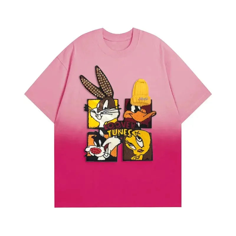 VINESU Looney Tunes - Themed Ombre Blue T - shirt: Vibrant Cartoon Style