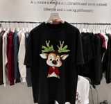 A260 - Handcrafted Beaded Reindeer Bow 220G Cotton Oversized T-Shirt