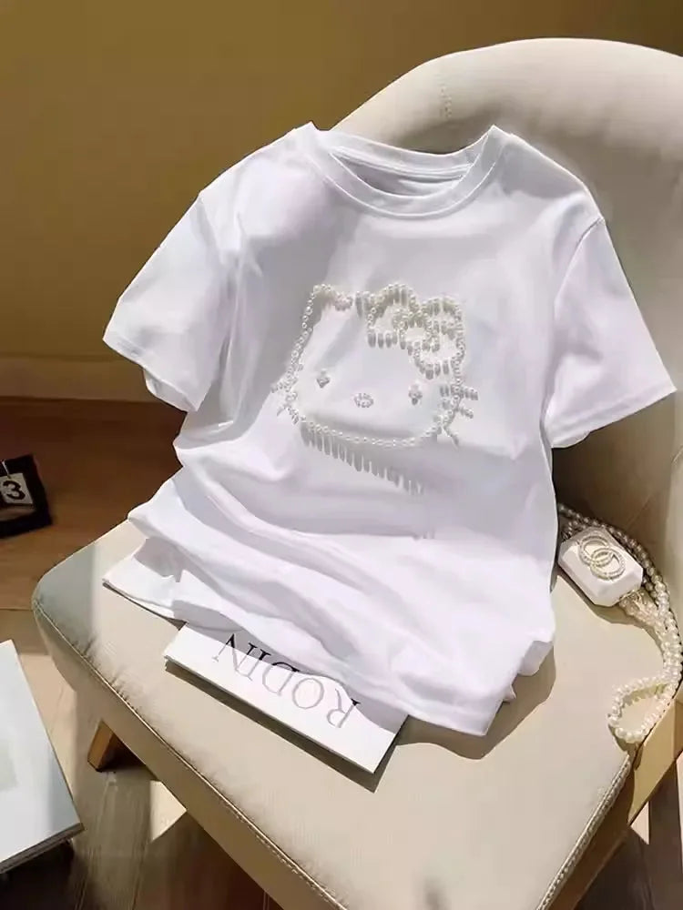 VINESU ✨Hand-beaded Kitty short-sleeved T-shirt
