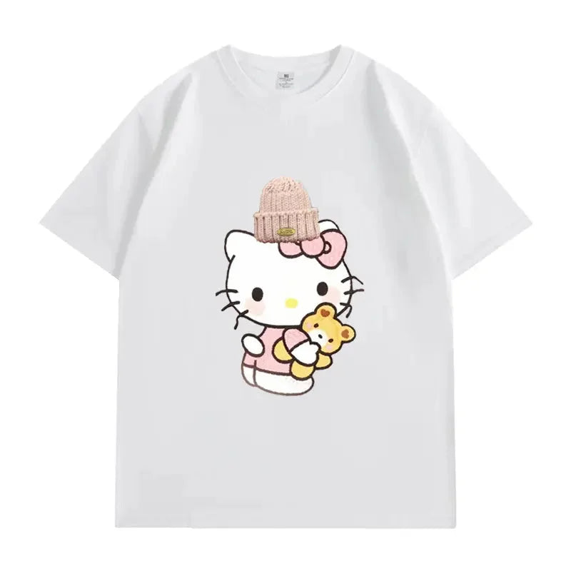 VINESU Heart - Melting! Hello Kitty T - shirt with Knitted Hat and Teddy Bear