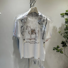 A191 - Artistic Graphic Tee with Beaded Embroidery - 220g Premium Heavyweight Cotton