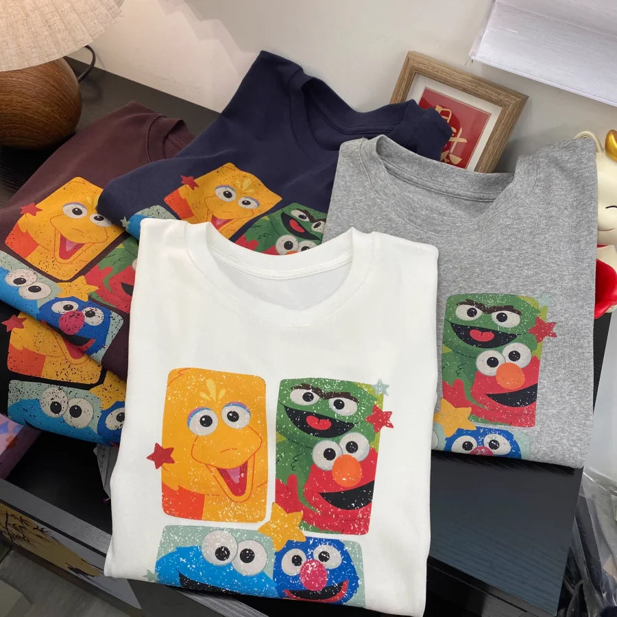 A154 - Elmo Graphic Tee - Retro 90s Pop Art Cartoon T-Shirt - 220g Premium Heavyweight Cotton