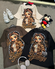 R14 - Sparkling Rhinestone Glamorous Betty Boop Graphic Tee - 100% Pure Cotton Streetwear Oversized T-Shirt