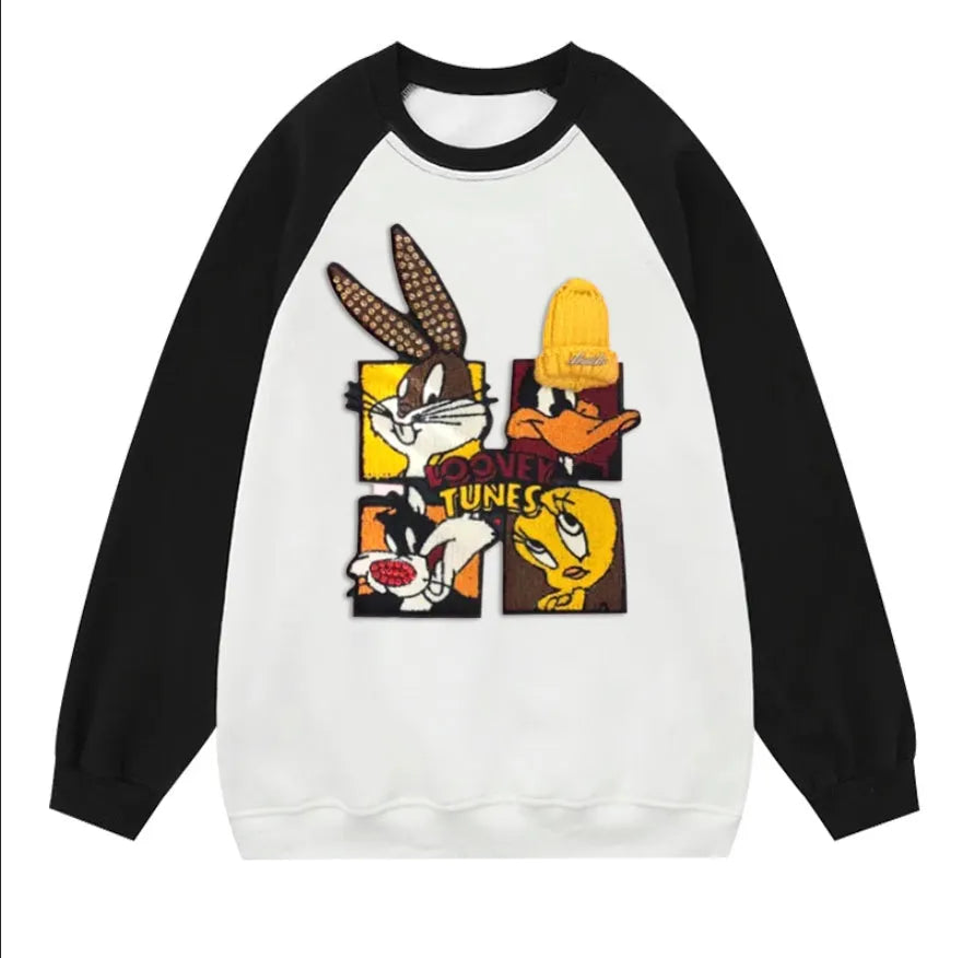 VINESU Looney Tunes - Themed Raglan - Sleeve Sweatshirt: Blend of Style and Cartoon Fun
