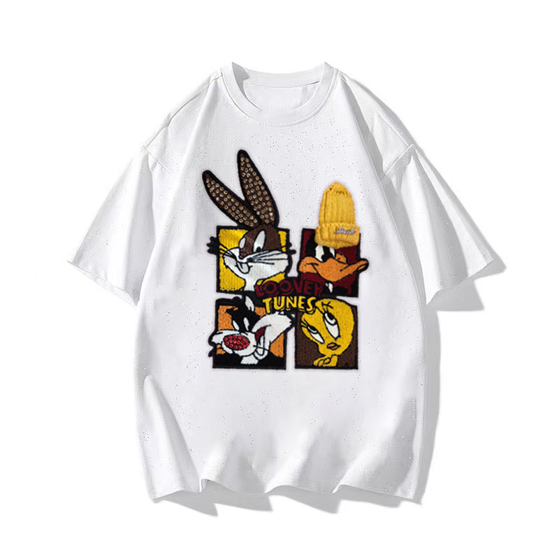 VINESU Looney Tunes 3D Accent Glitter Black T-Shirt | Edgy Streetwear Statement Top