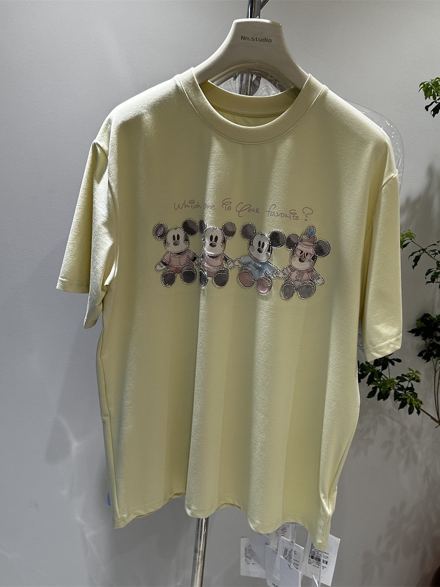 A181 - Luxury 3D Mickey Mouse Graphic Tee - Crystal Seed Bead Embroidery with Mini Sunglasses