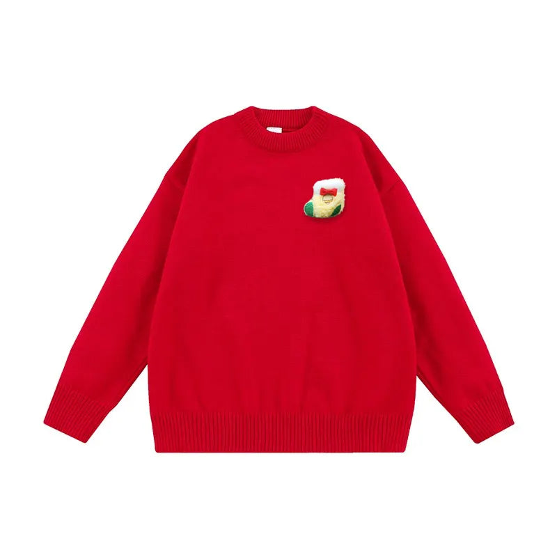 VINESU Handmade 3D Felt Decor Crewneck Sweater