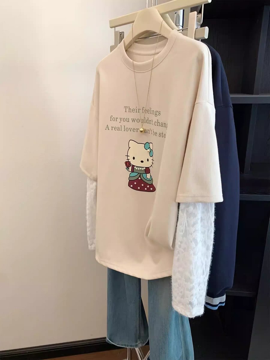 VINESU A40 Women’s Oversized Hello Kitty Short Sleeve Tee